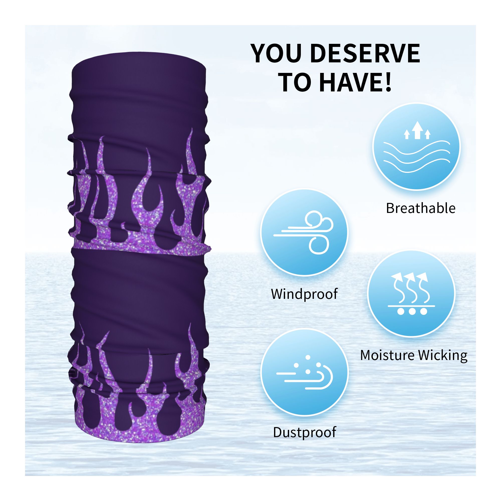 Custom Purple Glitter Flames B - Neck Gaiter Face Cover incelemesi ve fiyatı