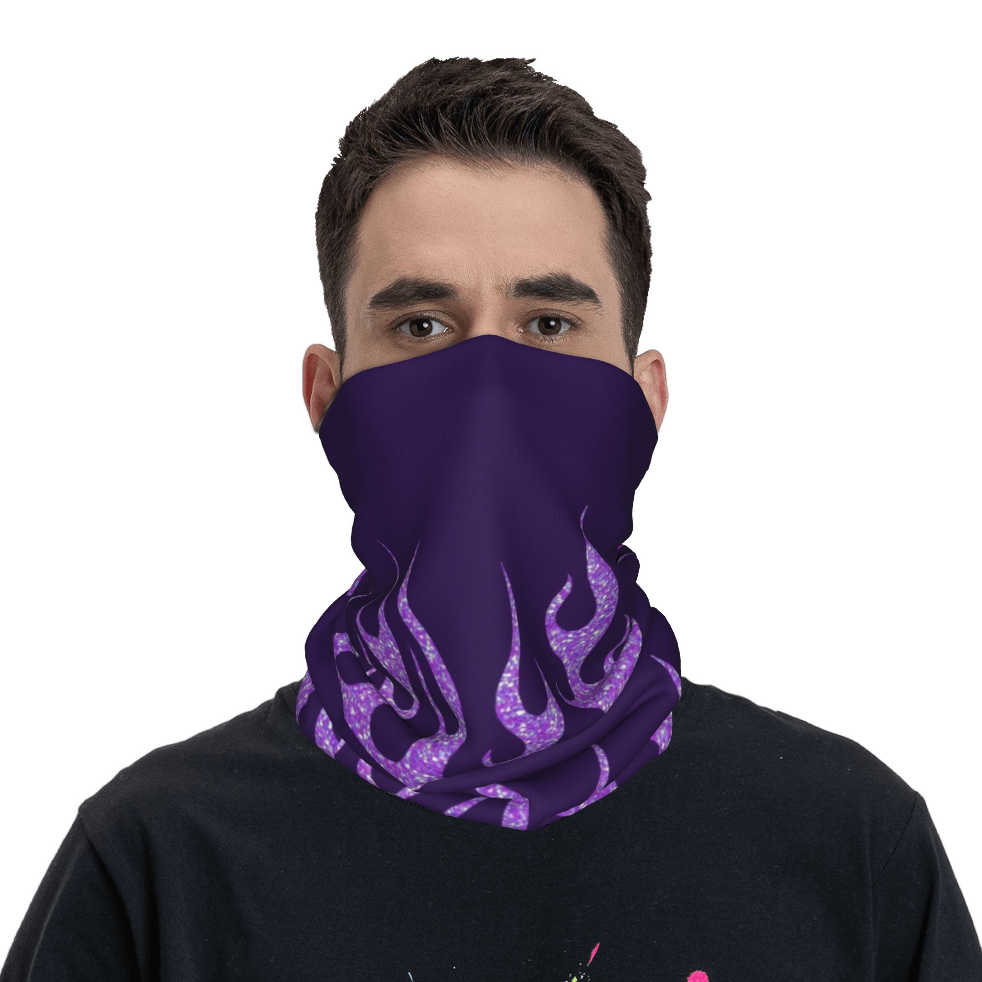 Custom Purple Glitter Flames B - Neck Gaiter Face Cover incelemesi ve fiyatı